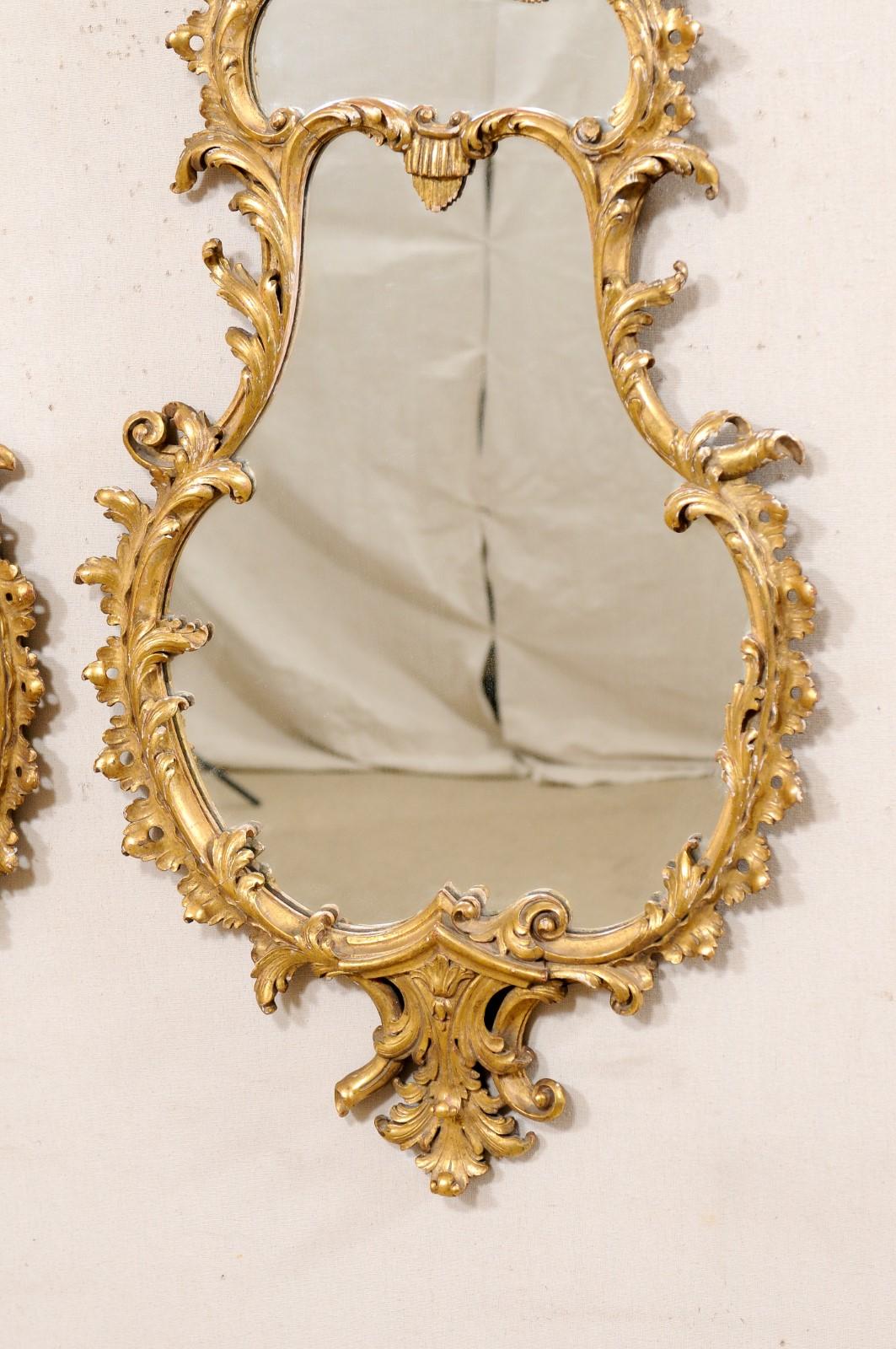 Italian Pair of Shapely Gilt Wood Wall Mirrors, Carved in Rococo Style, Mid 20th For Sale 6