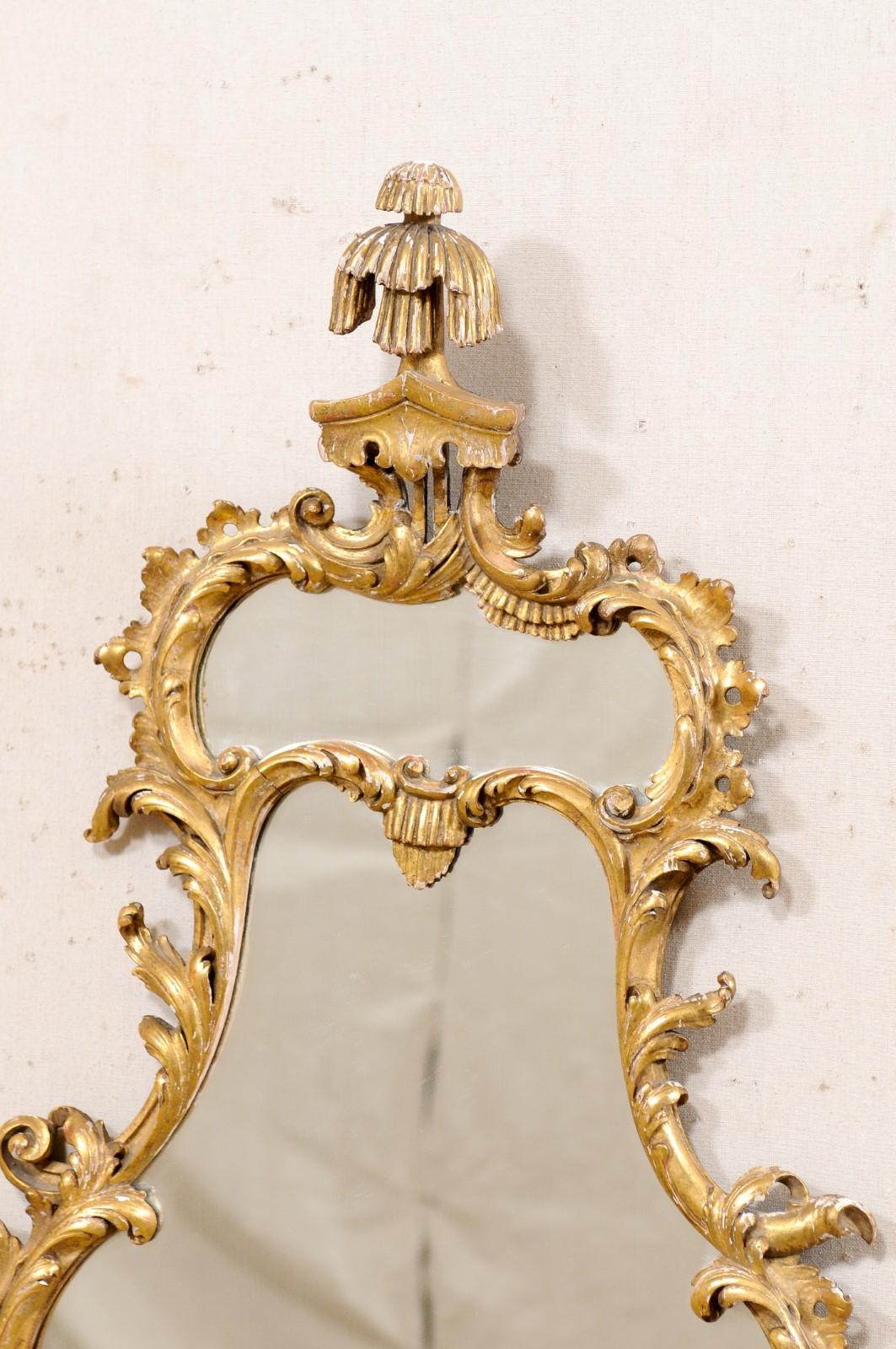 Italian Pair of Shapely Gilt Wood Wall Mirrors, Carved in Rococo Style, Mid 20th For Sale 7