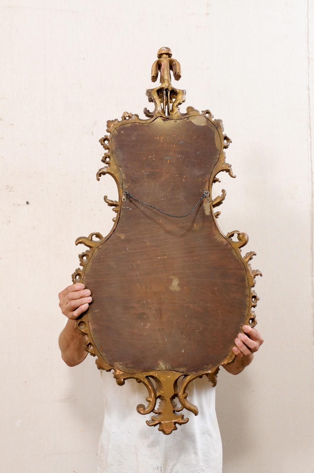 Italian Pair of Shapely Gilt Wood Wall Mirrors, Carved in Rococo Style, Mid 20th For Sale 8