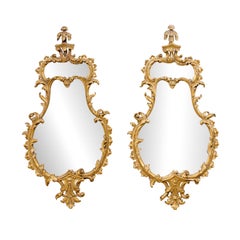 Italian Pair of Shapely Gilt Wood Wall Mirrors, Carved in Rococo Style, Mid 20th