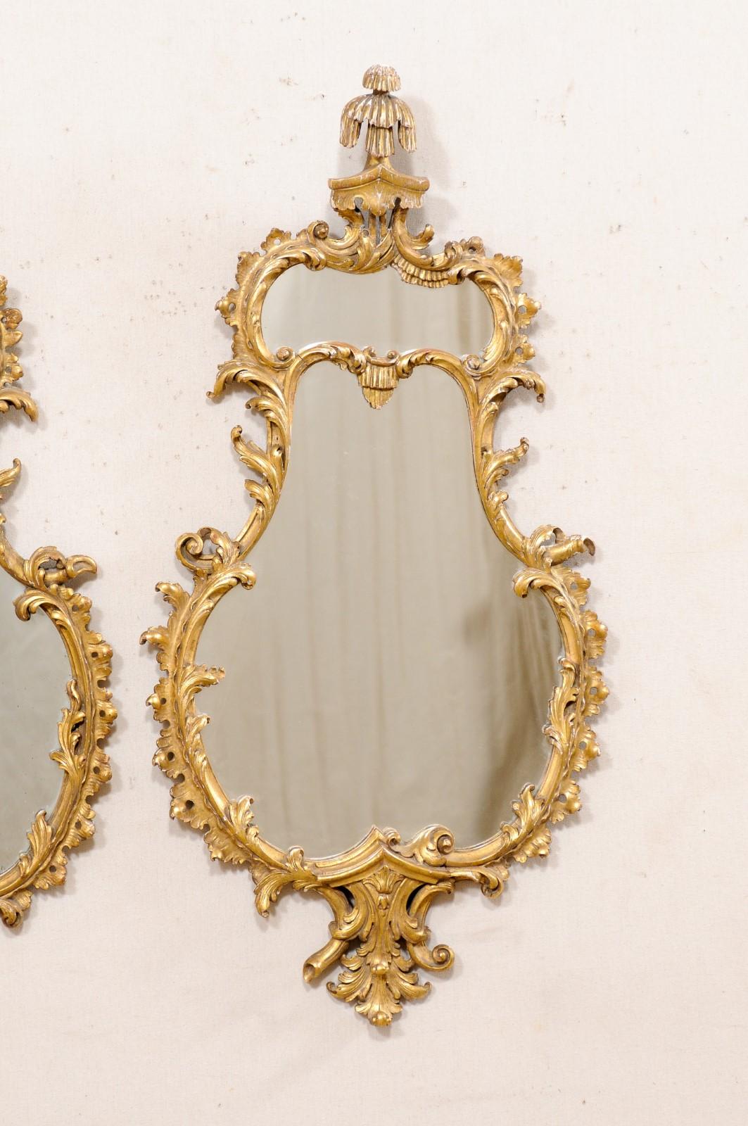 Italian Pair of Shapely Gilt Wood Wall Mirrors, Carved in Rococo Style, Mid 20th For Sale 1