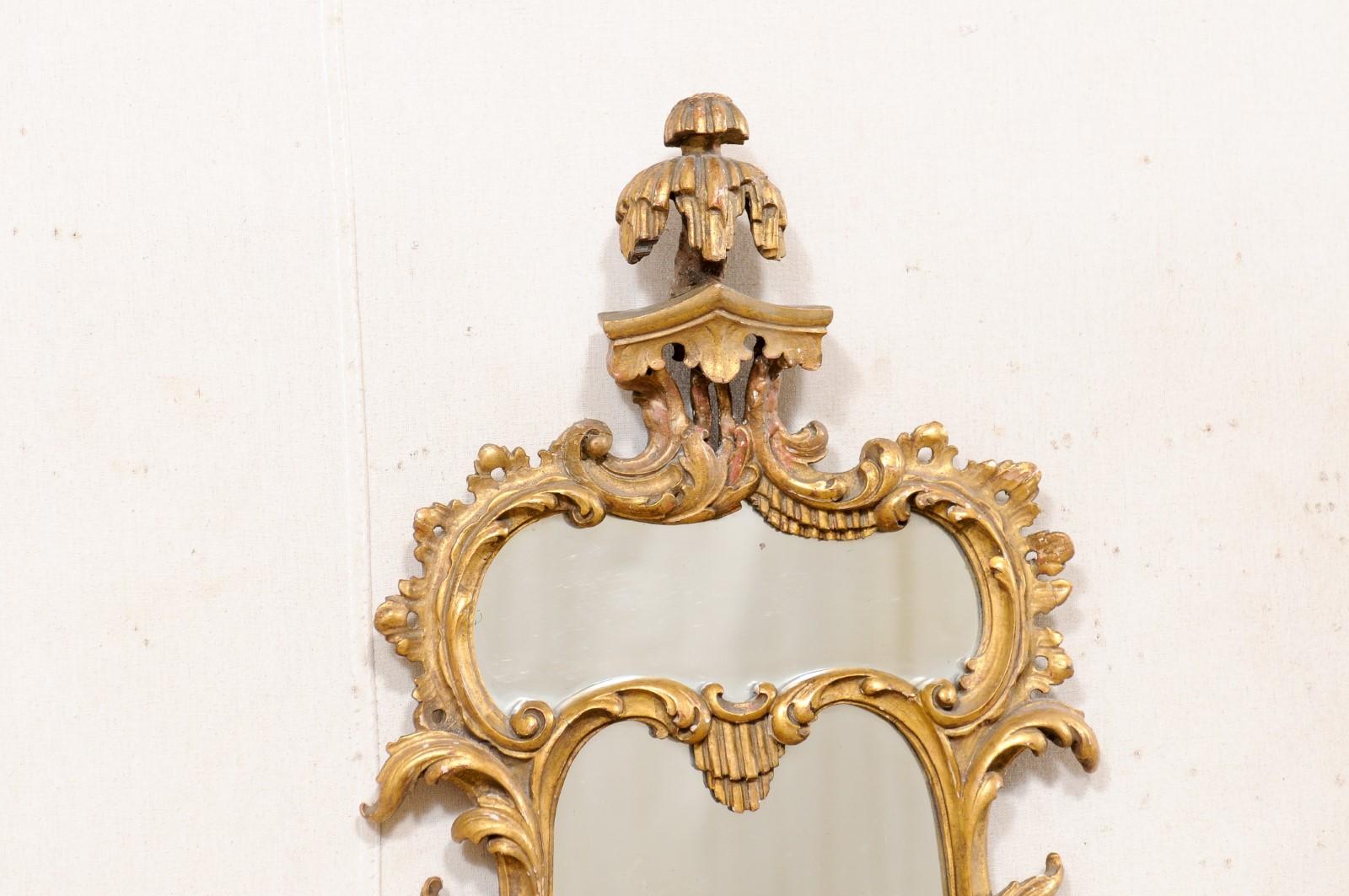 Italian Pair of Shapely Gilt Wood Wall Mirrors, Carved in Rococo Style, Mid 20th For Sale 4