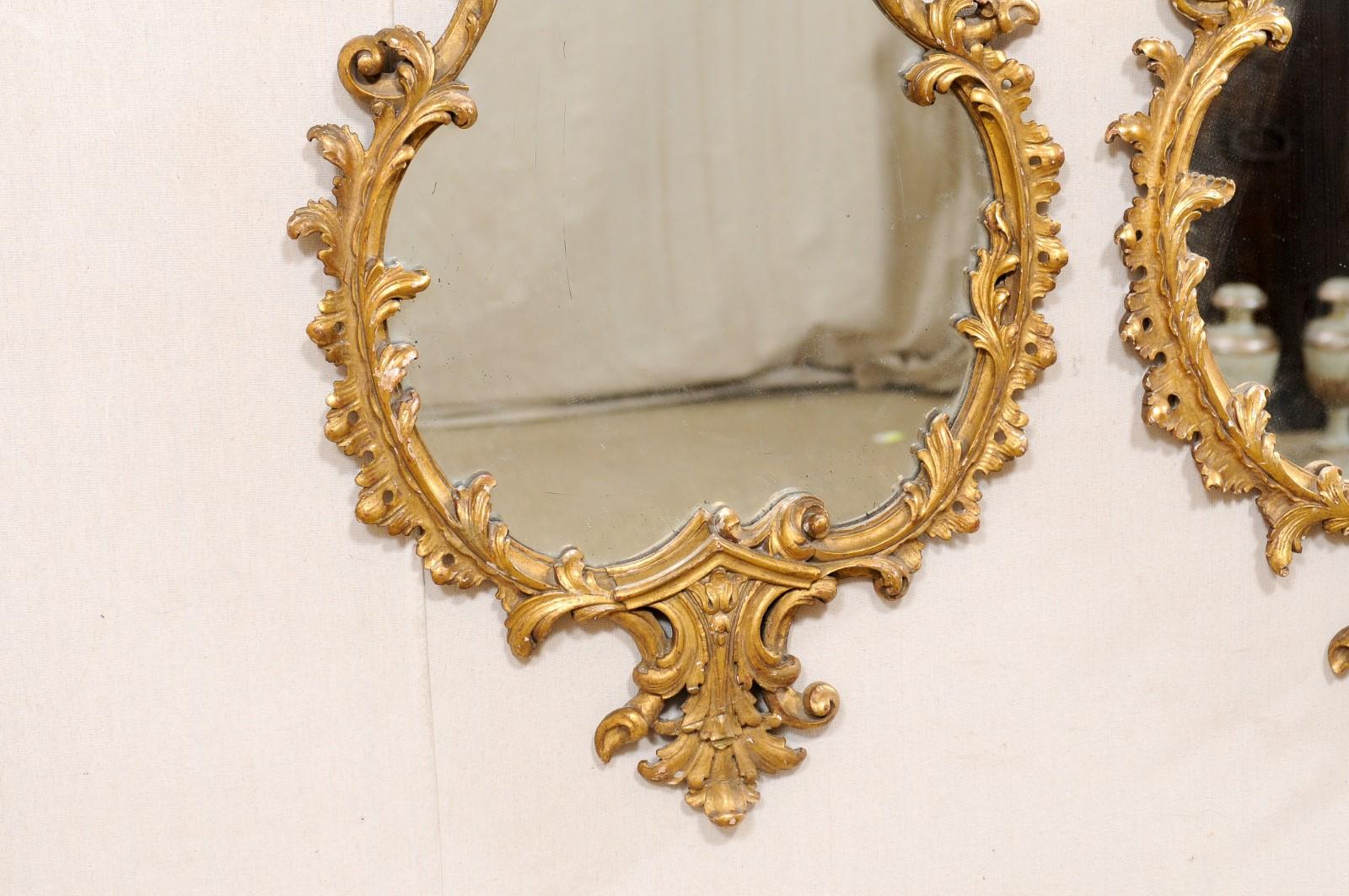 Italian Pair of Shapely Gilt Wood Wall Mirrors, Carved in Rococo Style, Mid 20th For Sale 5