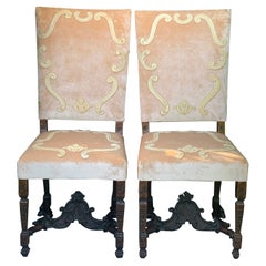 Paire de chaises d'appoint italiennes Parata, bois et velours rose décoré