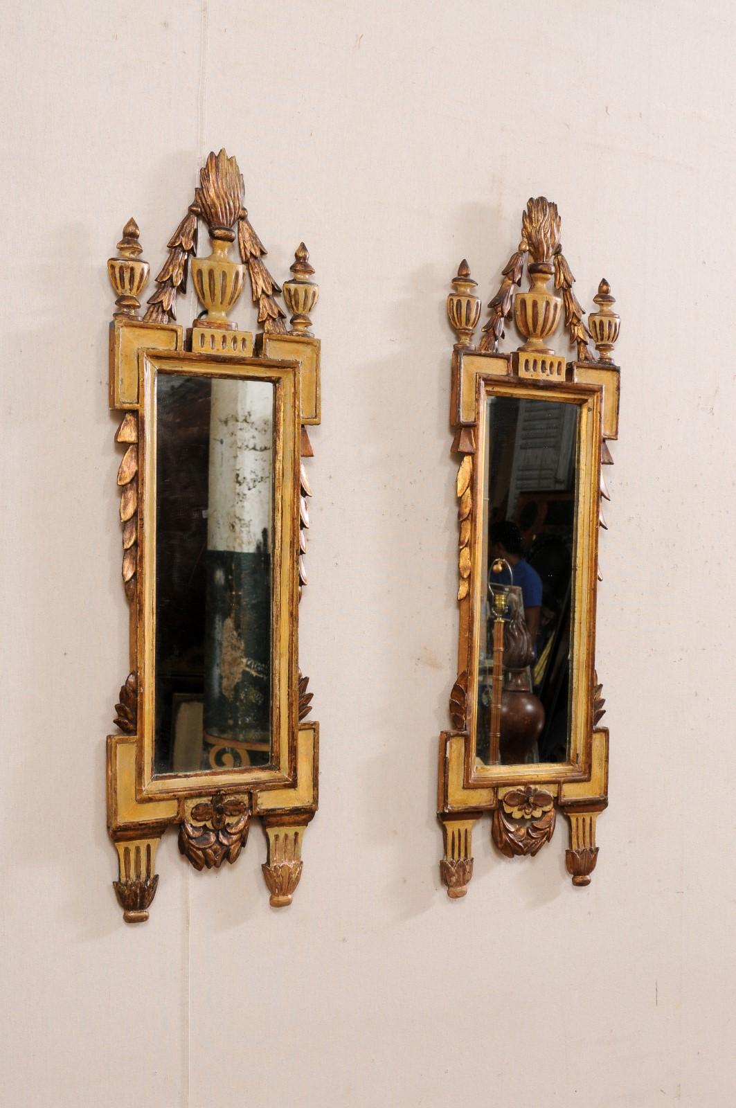 Italian Pair of Slender Neoclassic Mirrors, 19th C. For Sale 5