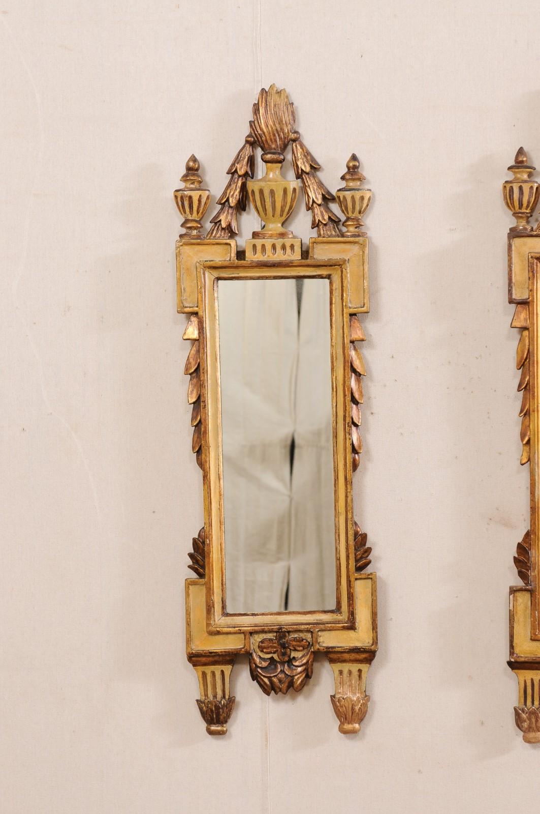 Austrian Italian Pair of Slender Neoclassic Mirrors, 19th C. For Sale