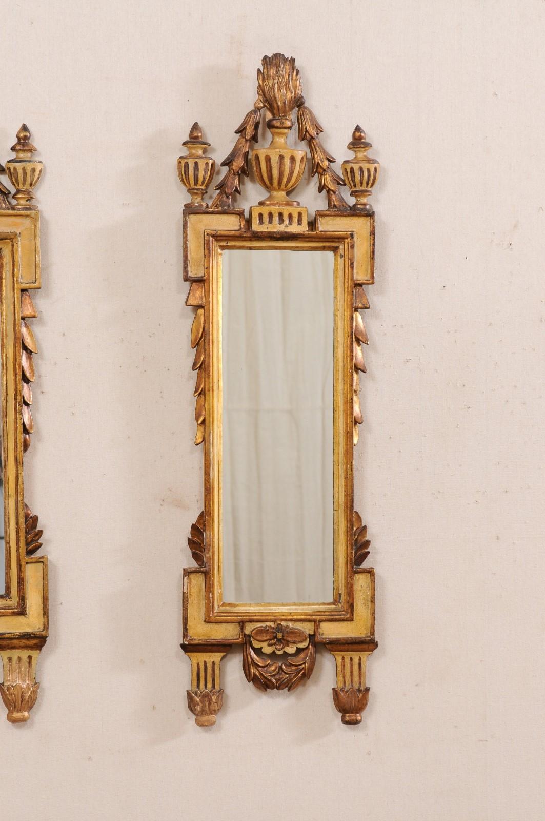 Italian Pair of Slender Neoclassic Mirrors, 19th C. In Good Condition For Sale In Atlanta, GA