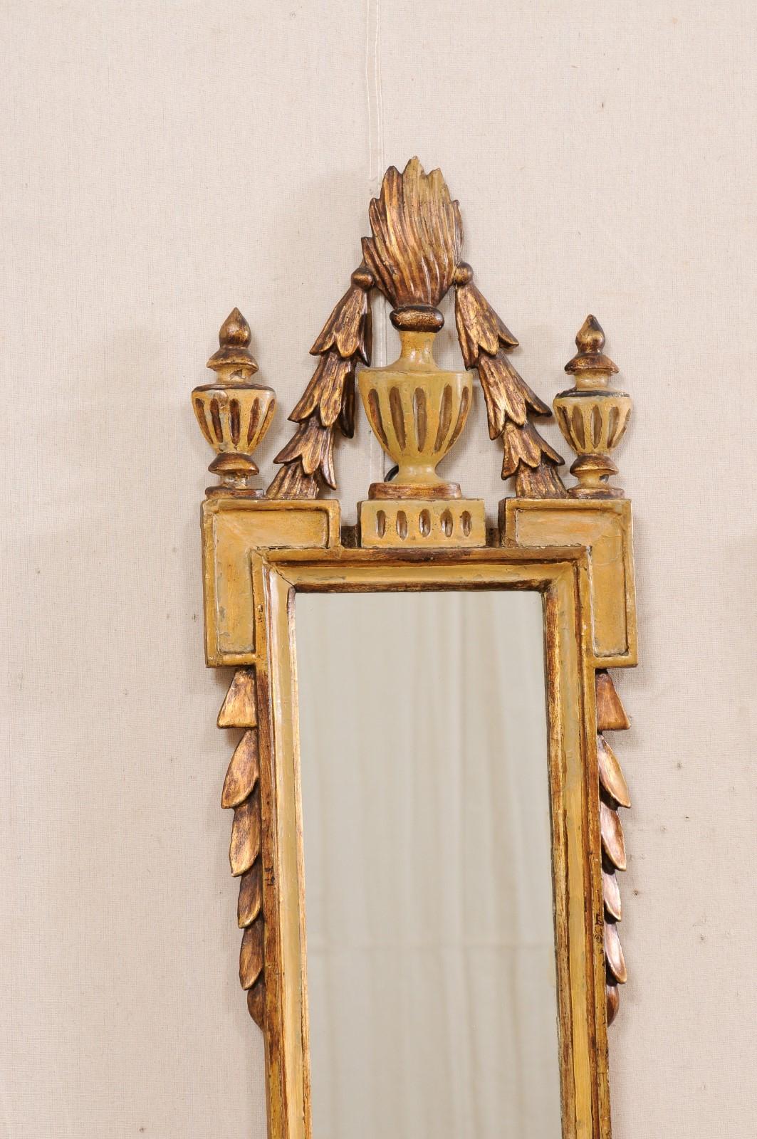 Italian Pair of Slender Neoclassic Mirrors, 19th C. For Sale 1