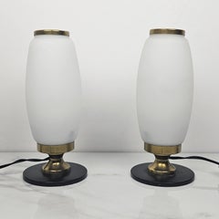 Italian Pair of Small Opaline Glass Table or Bedside Lights, 1950's