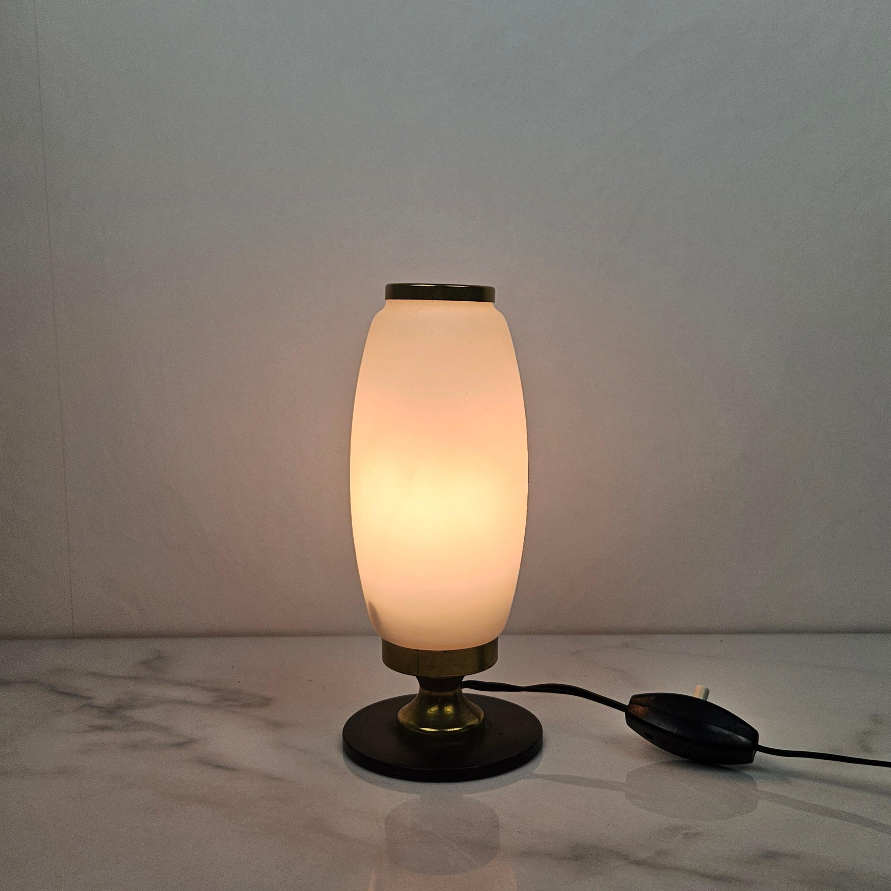 Mid-20th Century Italian Pair of Small Opaline Glass Table or Bedside Lights, 1950's For Sale