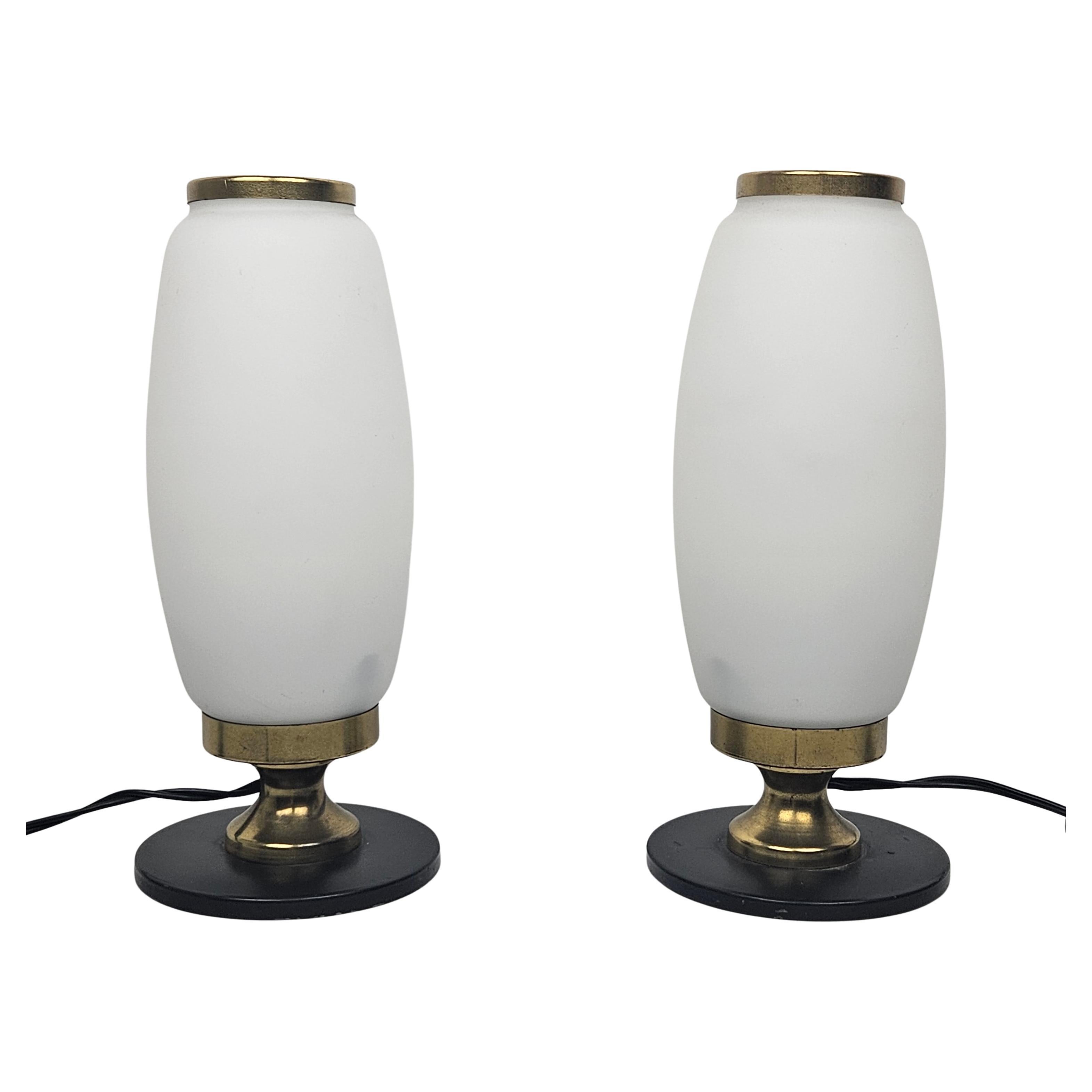 Italian Pair of Small Opaline Glass Table or Bedside Lights, 1950's