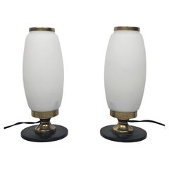 Italian Pair of Small Opaline Glass Table or Bedside Lights, 1950's