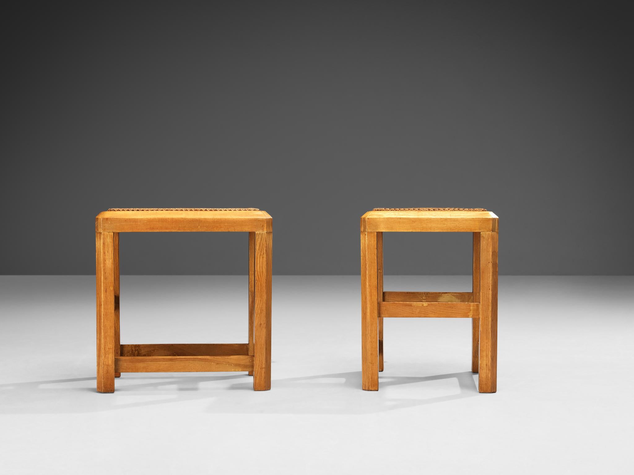 Italian Pair of Stools in Cane and Wood  1