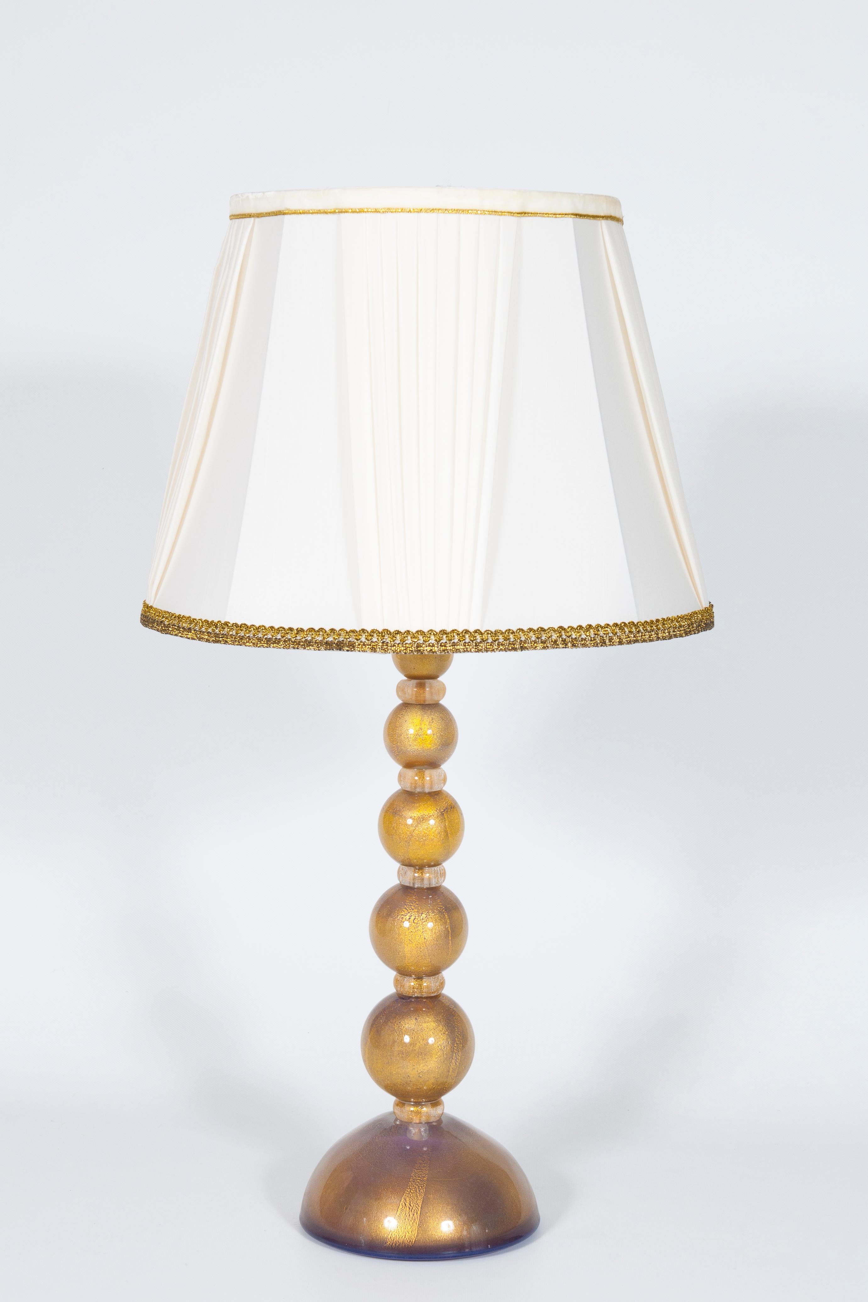 A Pair of Table Lamps Murano Glass Purple and Strong Gold Accents Italy 2000s For Sale 2