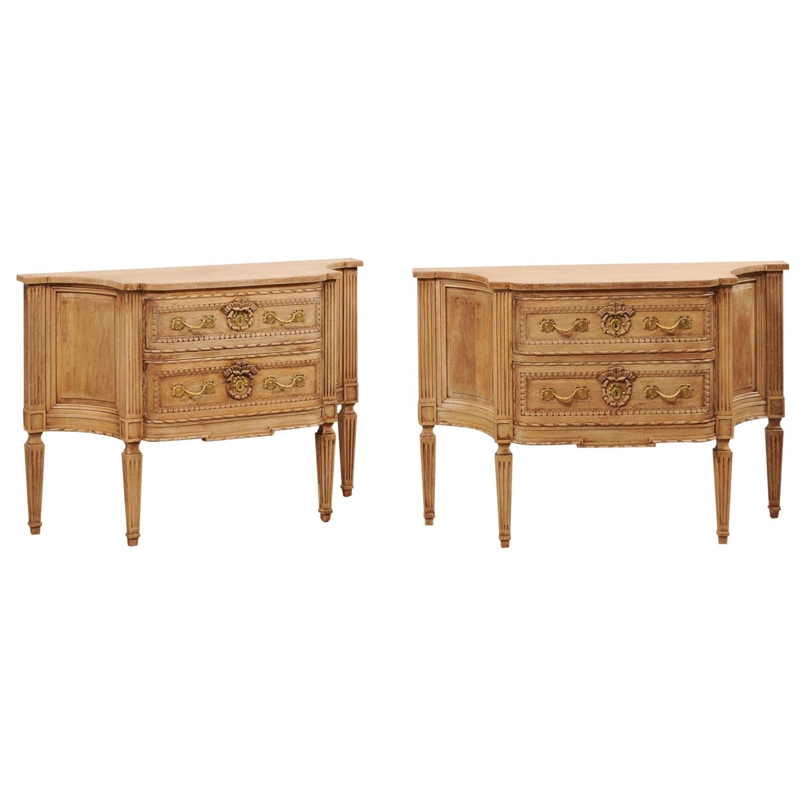 Italian Pair of Two-Drawer Raised Console Chests, Neoclassical Style Carvings