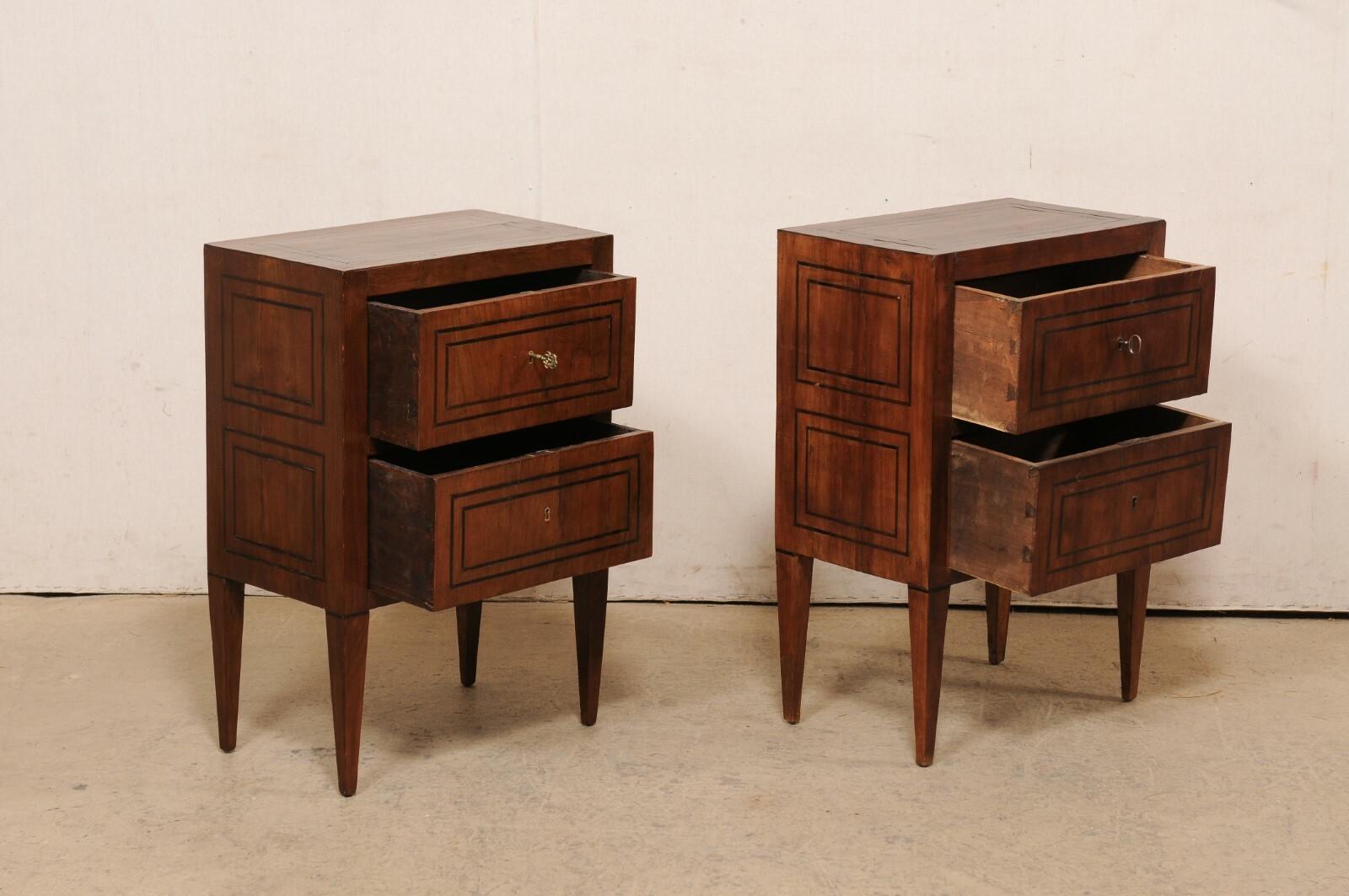 19th Century Italian Pair of Two-Drawer Side Chests w/Nice Inlay Banding, Early 19th C. For Sale