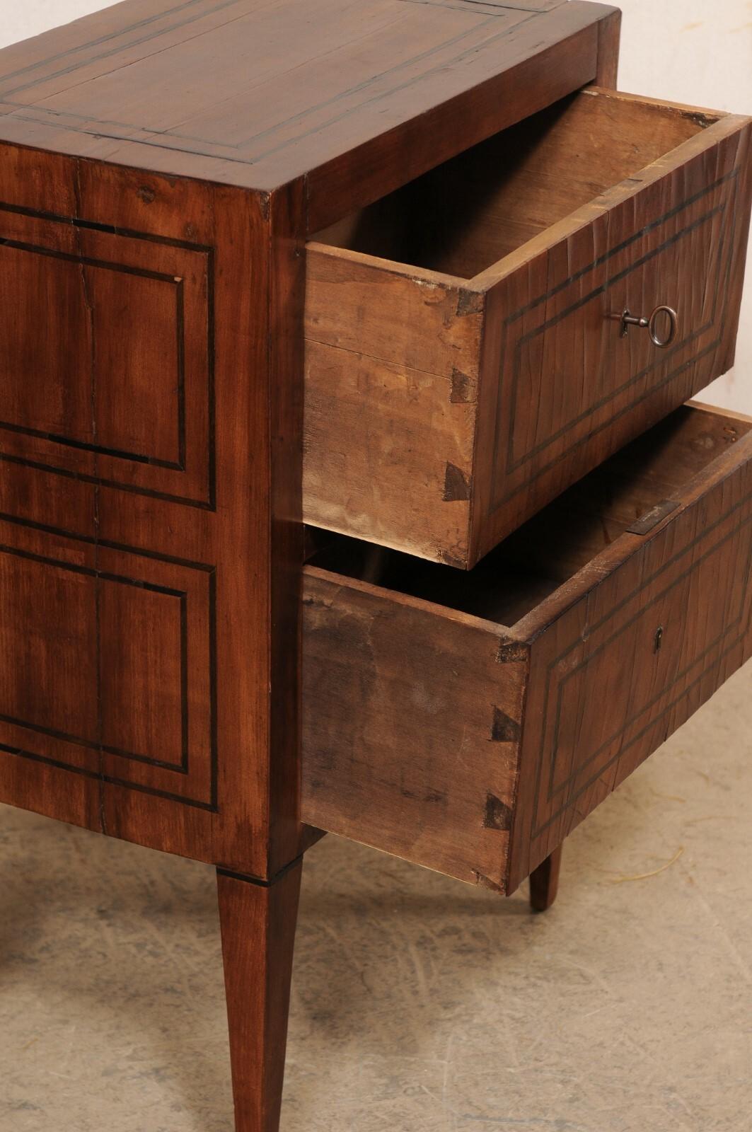 Wood Italian Pair of Two-Drawer Side Chests w/Nice Inlay Banding, Early 19th C. For Sale