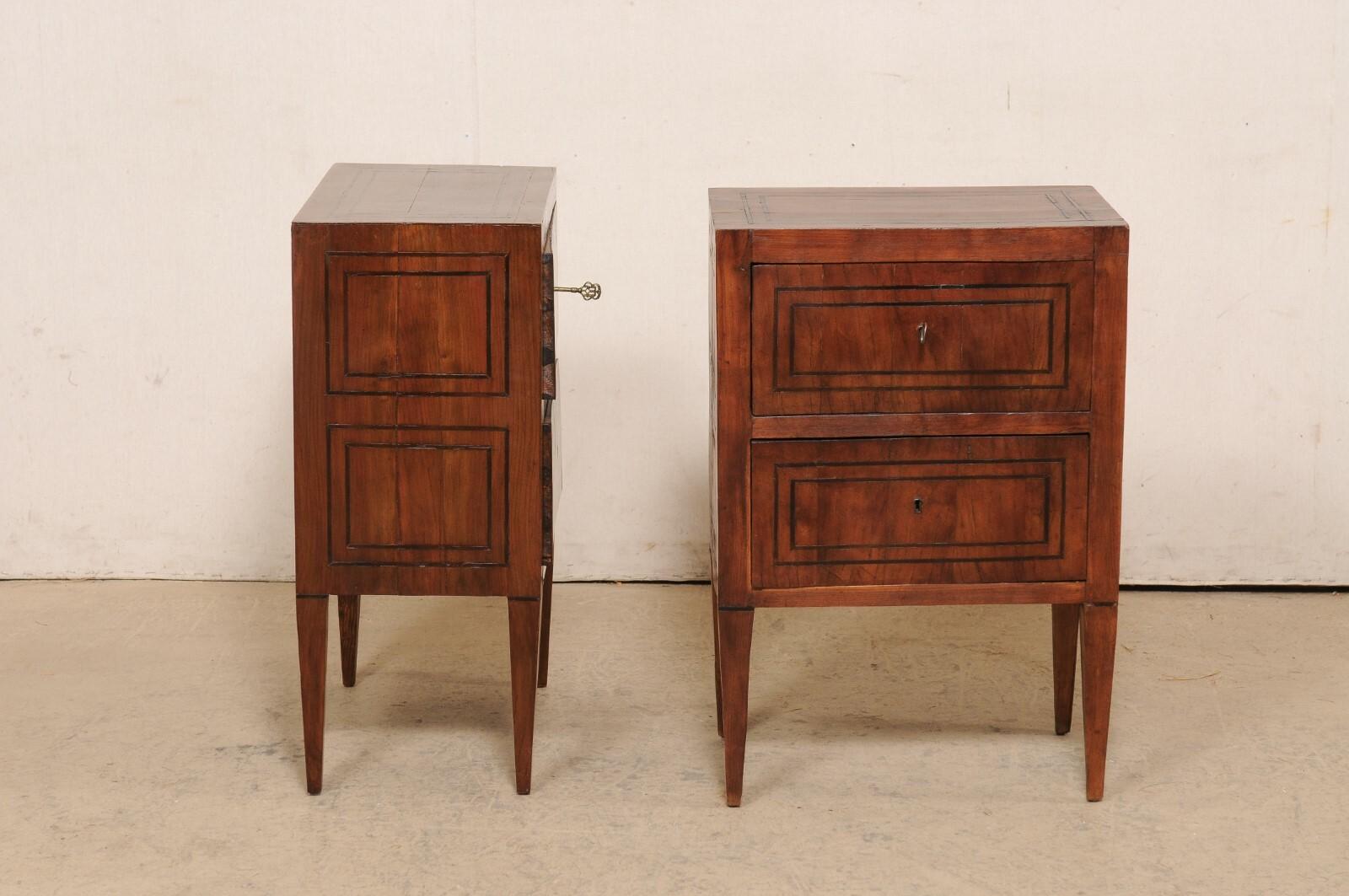 Italian Pair of Two-Drawer Side Chests w/Nice Inlay Banding, Early 19th C. For Sale 4