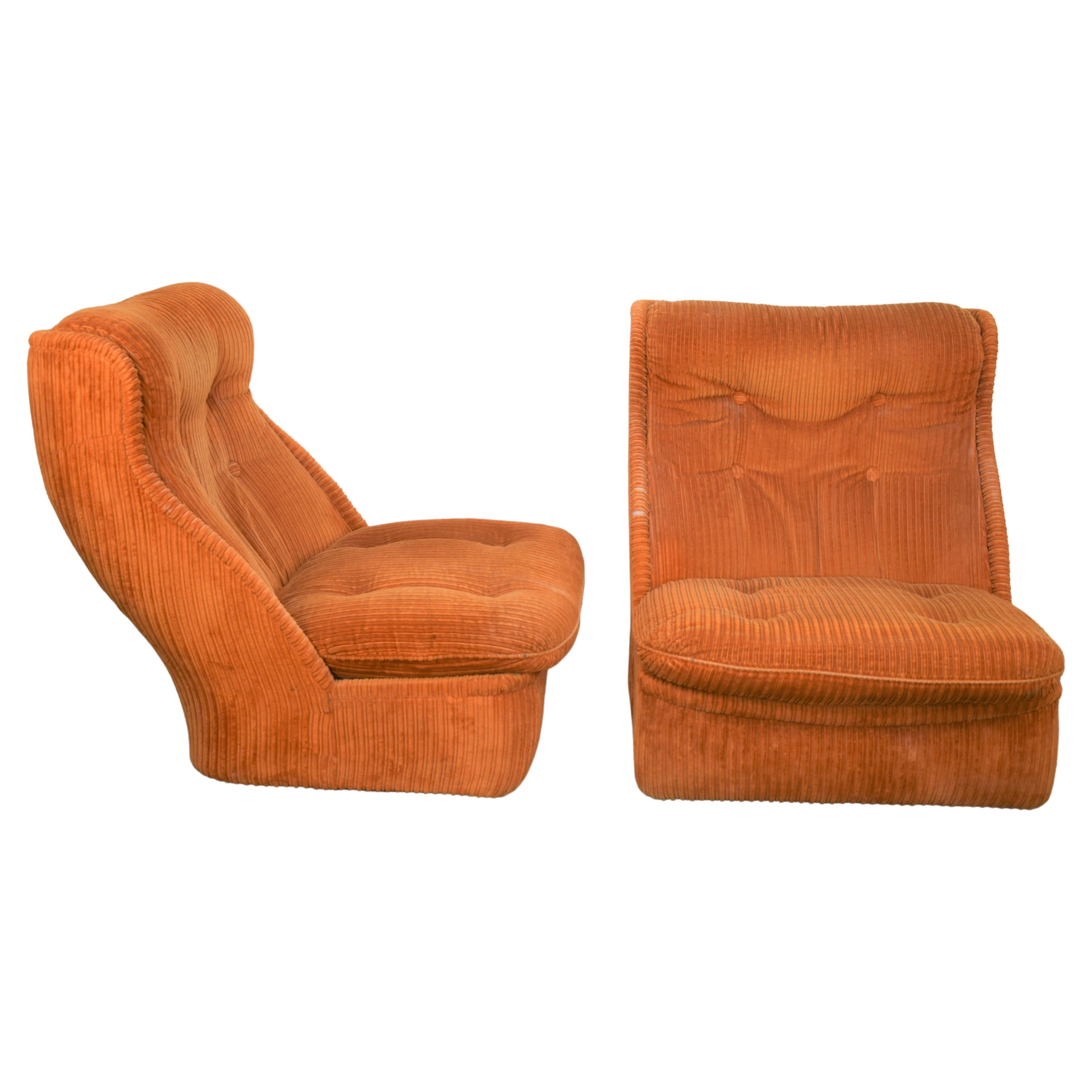 Italian Pair of Velvet Armchairs, 1960s For Sale