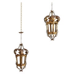Italian Pair of Venetian Style Gilt Metal Gondola Lanterns