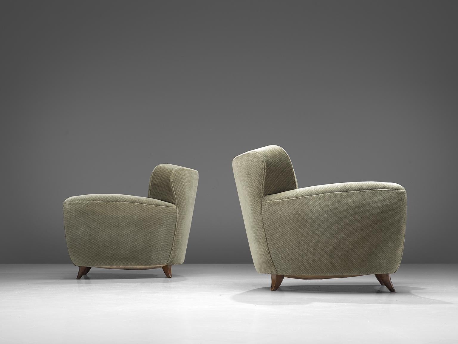 Mid-Century Modern Italian Pair of Voluptuous Lounge Chairs in Green Velvet