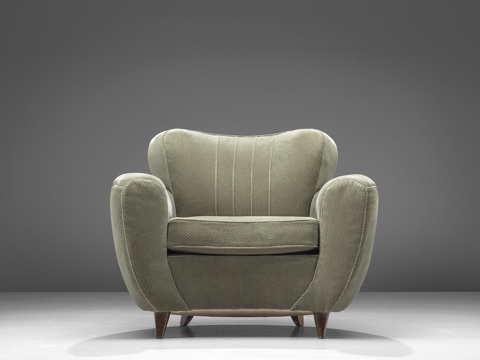 Fabric Italian Pair of Voluptuous Lounge Chairs in Green Velvet