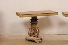 Italian Pair of Wall Consoles Raised on Carved-Wood Late 18th C. Pedestal Bases