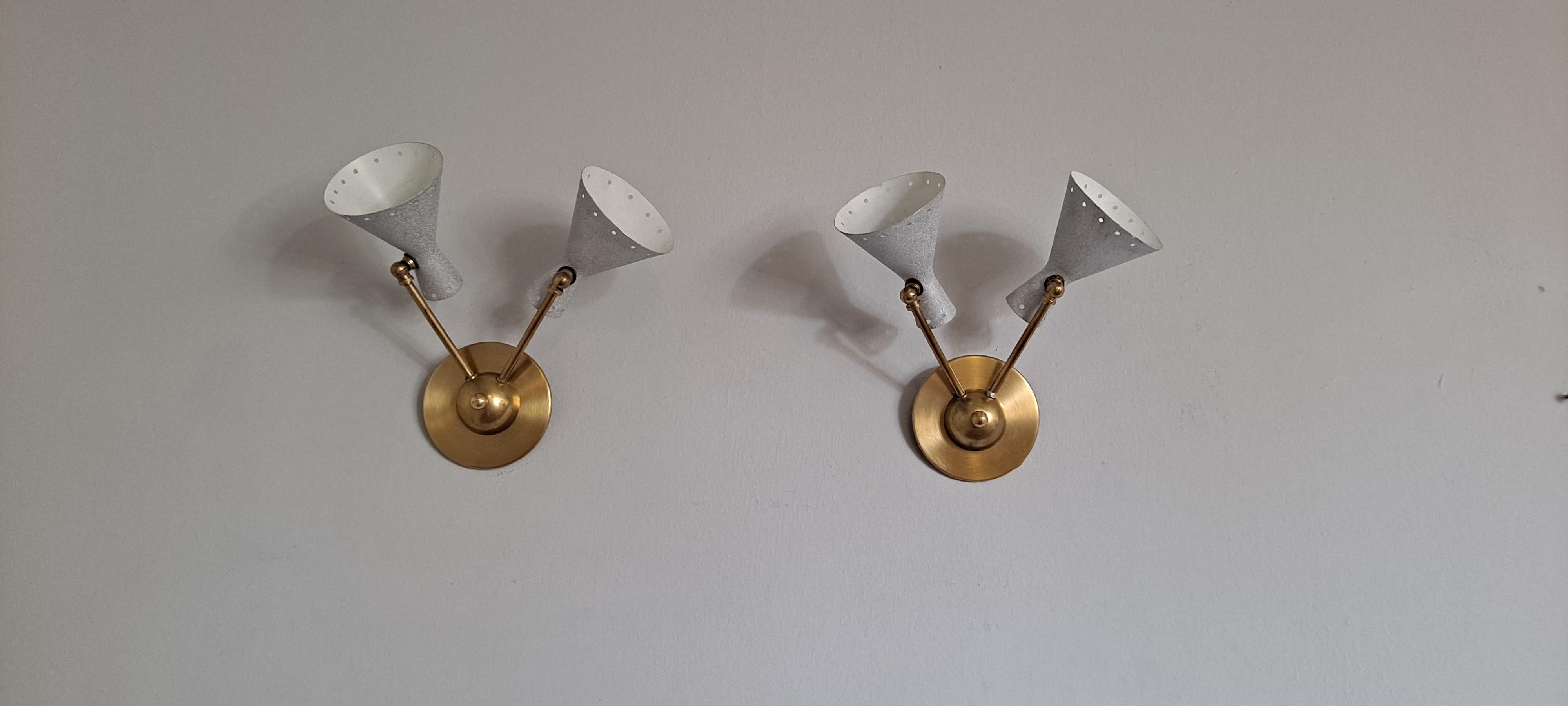 Metal Italian Pair of Wall Sconces  Attributed to Stilnovo  For Sale