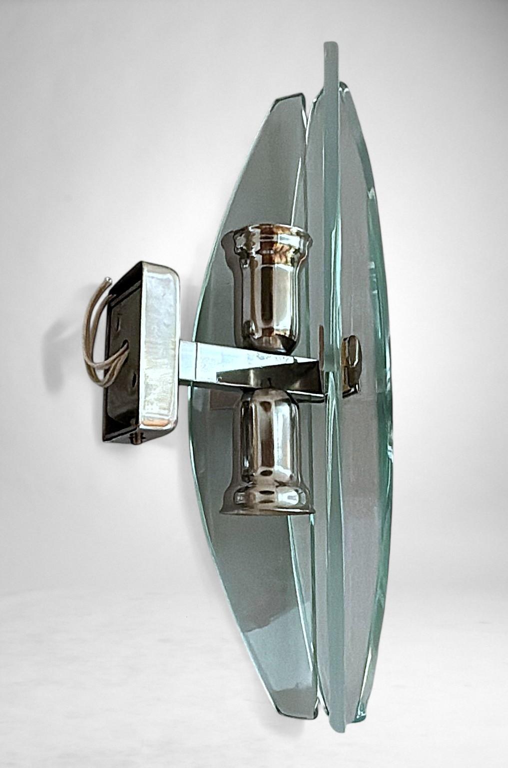 Italian Pair Of Wall Sconces Space Age Style Metal And Tempered Crystal For Sale 6
