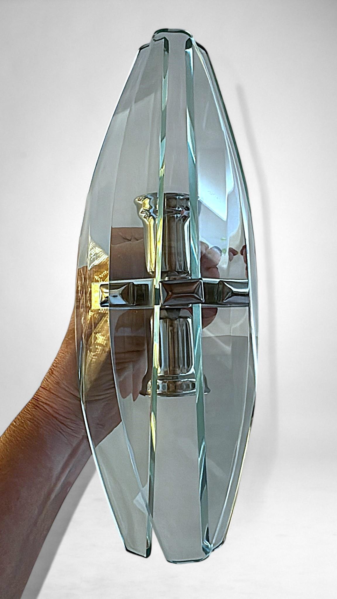 Italian Pair Of Wall Sconces Space Age Style Metal And Tempered Crystal For Sale 11