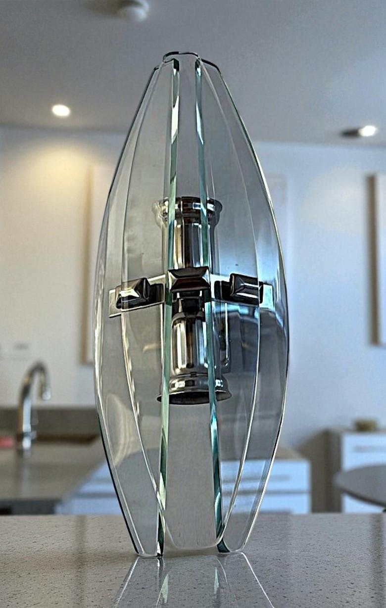 Italian Pair Of Wall Sconces Space Age Style Metal And Tempered Crystal For Sale 12