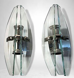 Italian Pair Of Wall Sconces Space Age Style Metal And Tempered Crystal