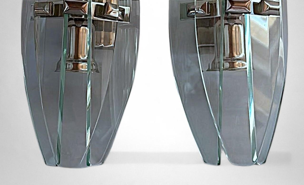 Italian Pair Of Wall Sconces Space Age Style Metal And Tempered Crystal For Sale 1