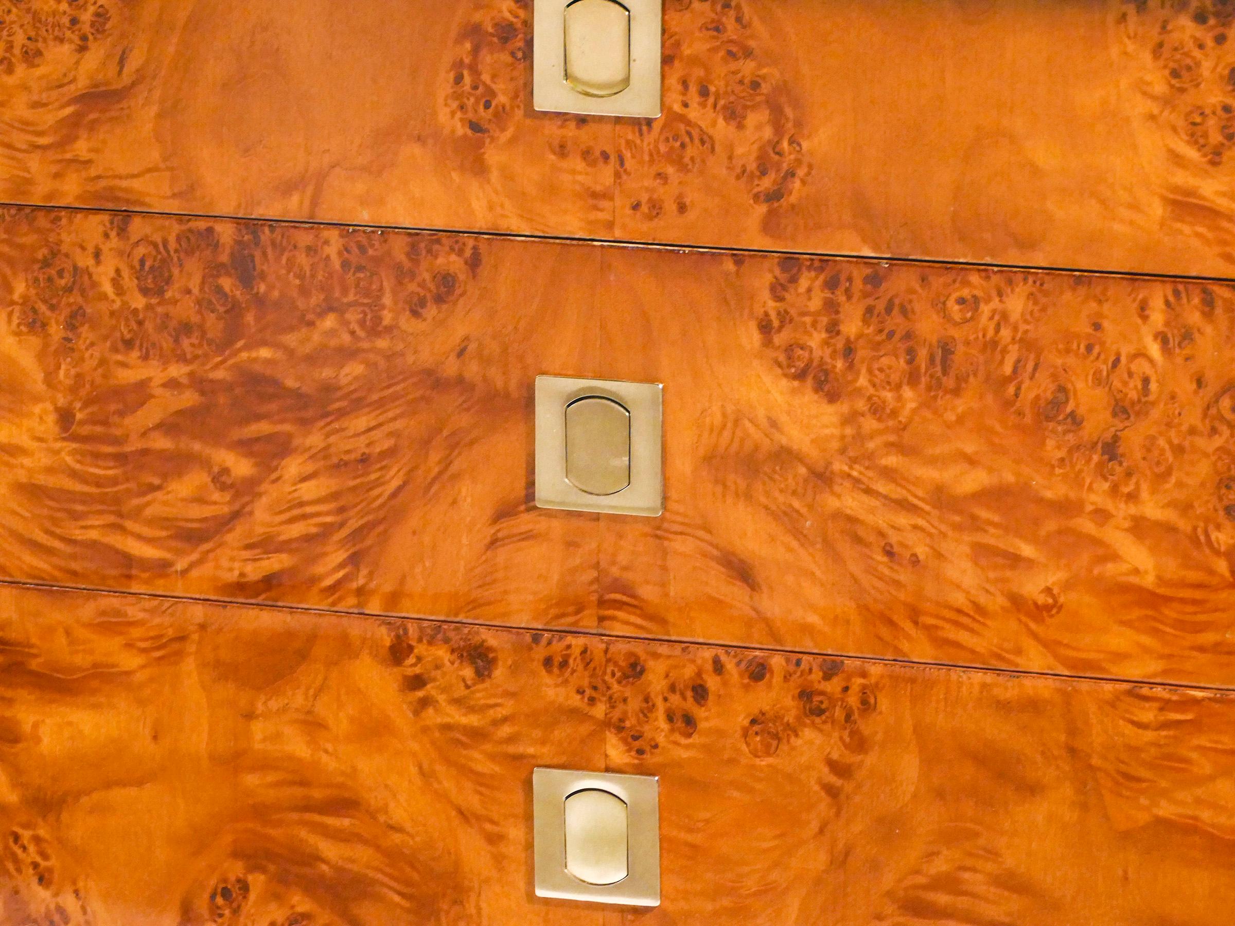 Italian Pair of Willy Rizzo Burl Brass and Chrome Chests of Drawers, 1970s 7