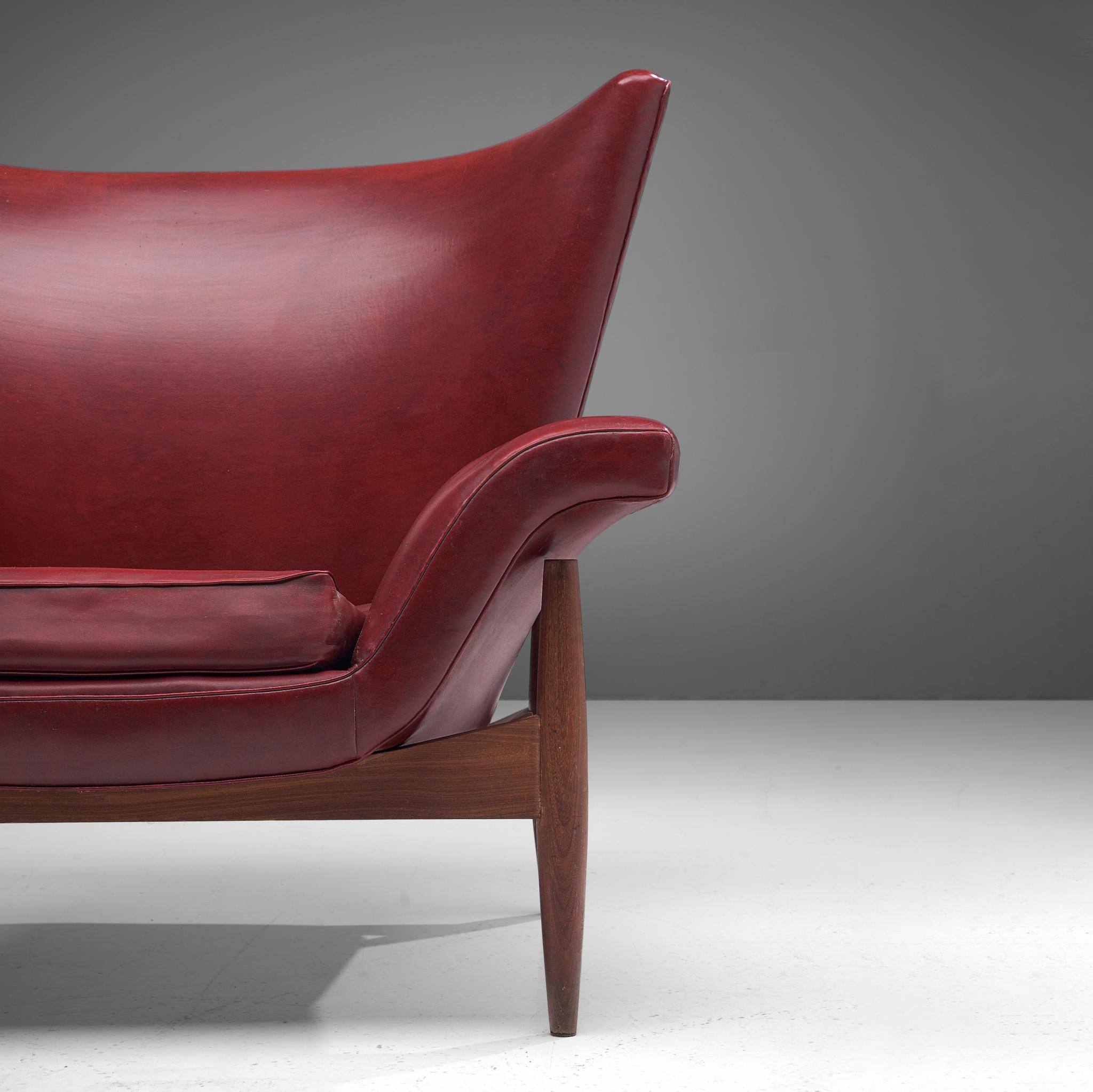 Mid-20th Century Italian Pair of Wingback Chairs in Burgundy Leatherette