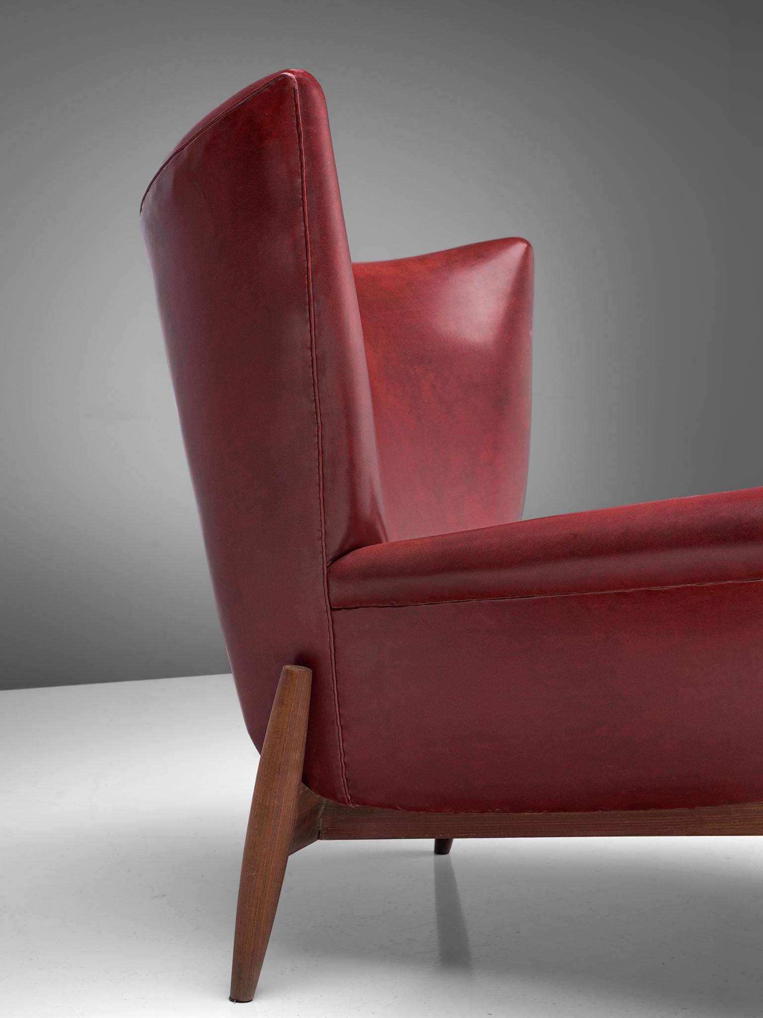 Italian Pair of Wingback Chairs in Burgundy Leatherette 1