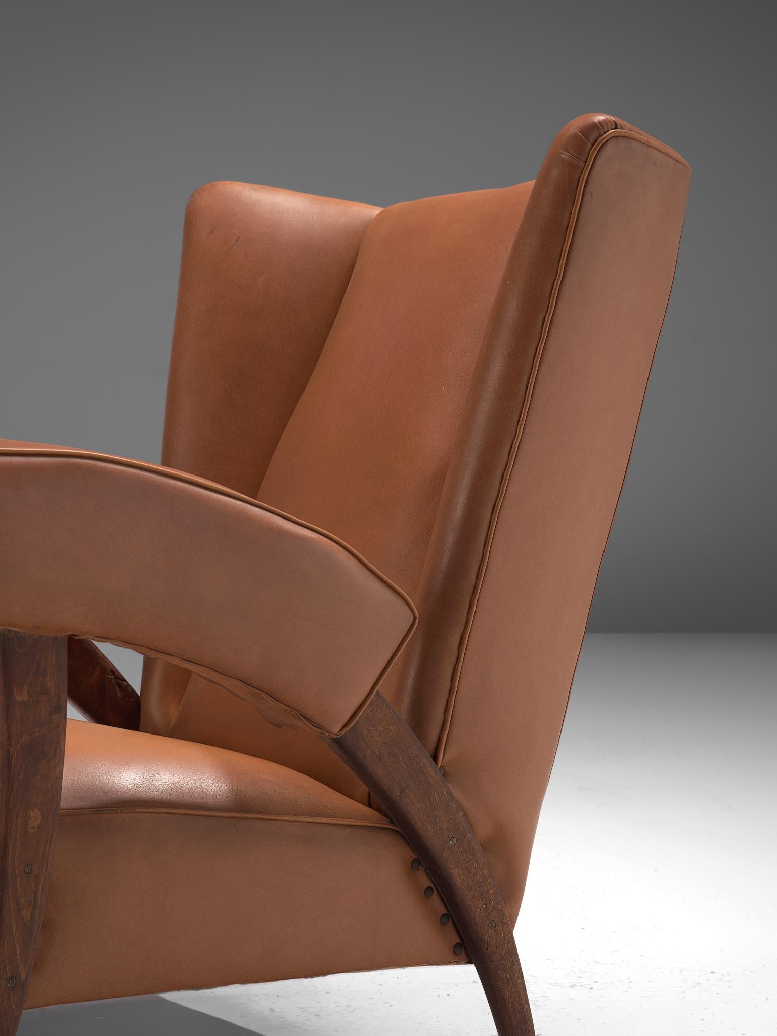 Faux Leather Italian Pair of Wingback Chairs with Characteristic Armrests
