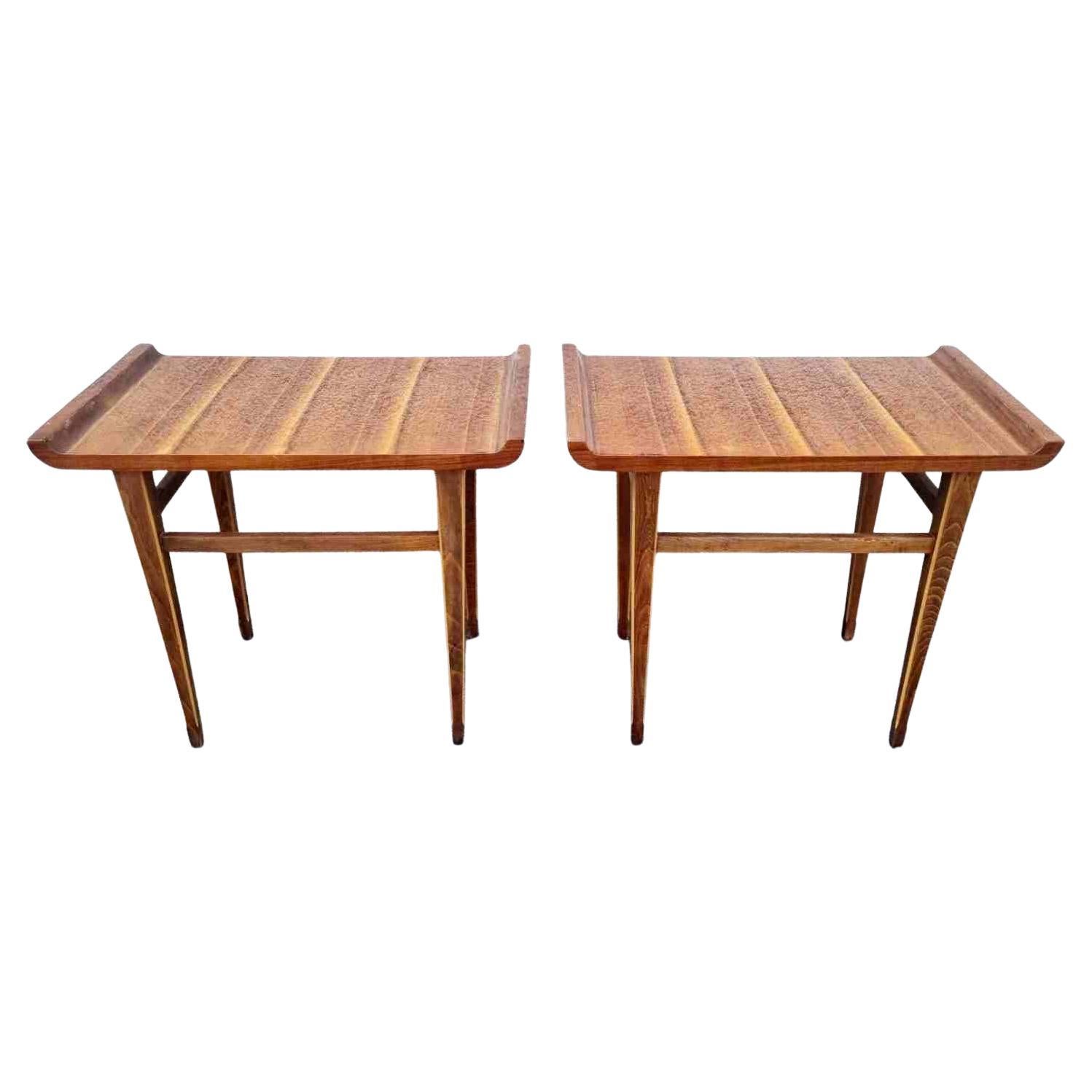 Italian Pair of Wooden Side Tables or Bedside Nightstands, Italy 60s