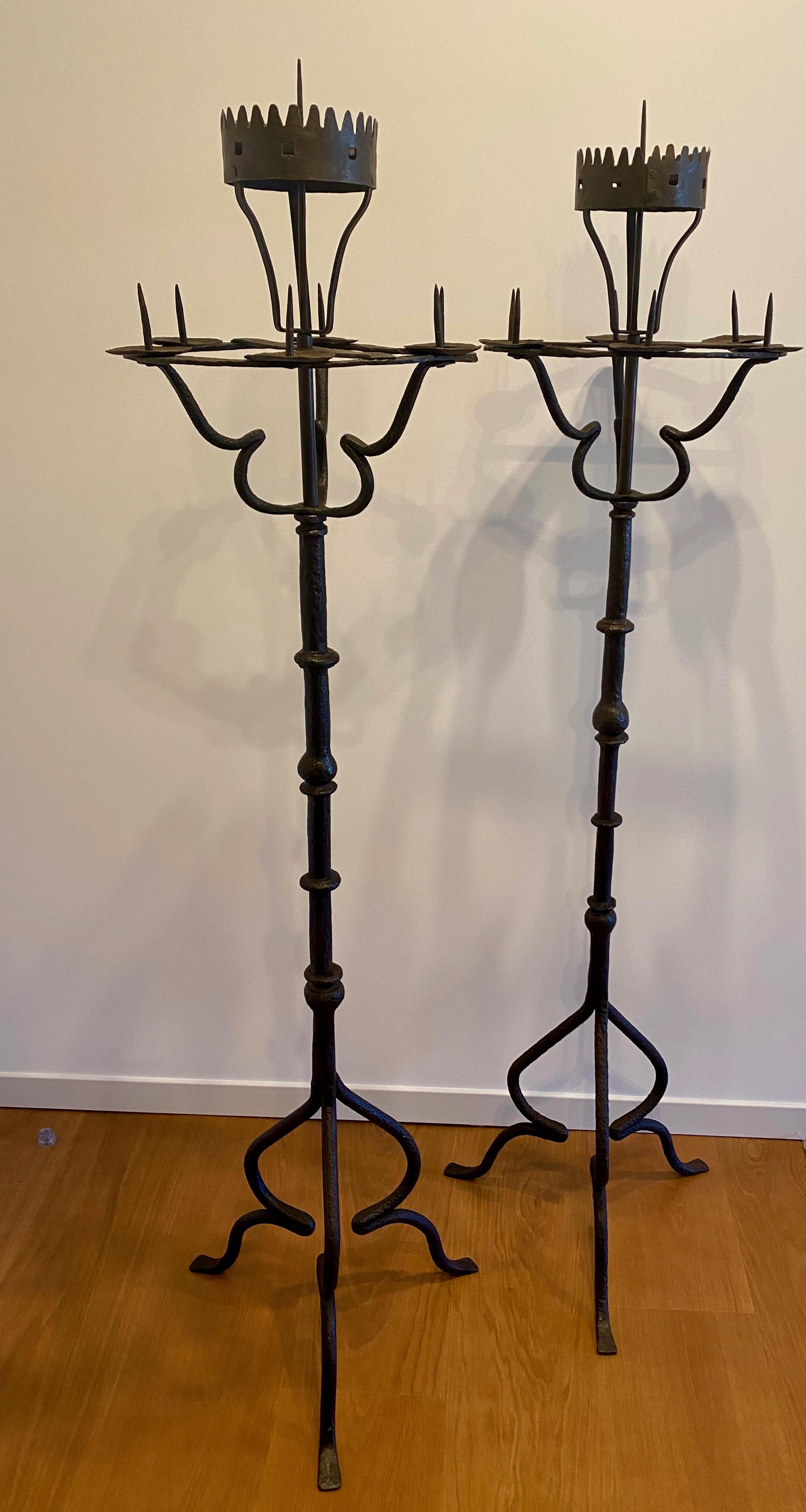 Italian pair of wrought iron Torchieres, Central Italy late 18th century.
