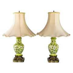 Italian Pair Pierced Majolica Lamps Urn Shaped w/Filigree Bases by Cantagalli Italian Pair Pierced Majolica Lamps Urn Shaped w/Filigree Bases by Cantagalli