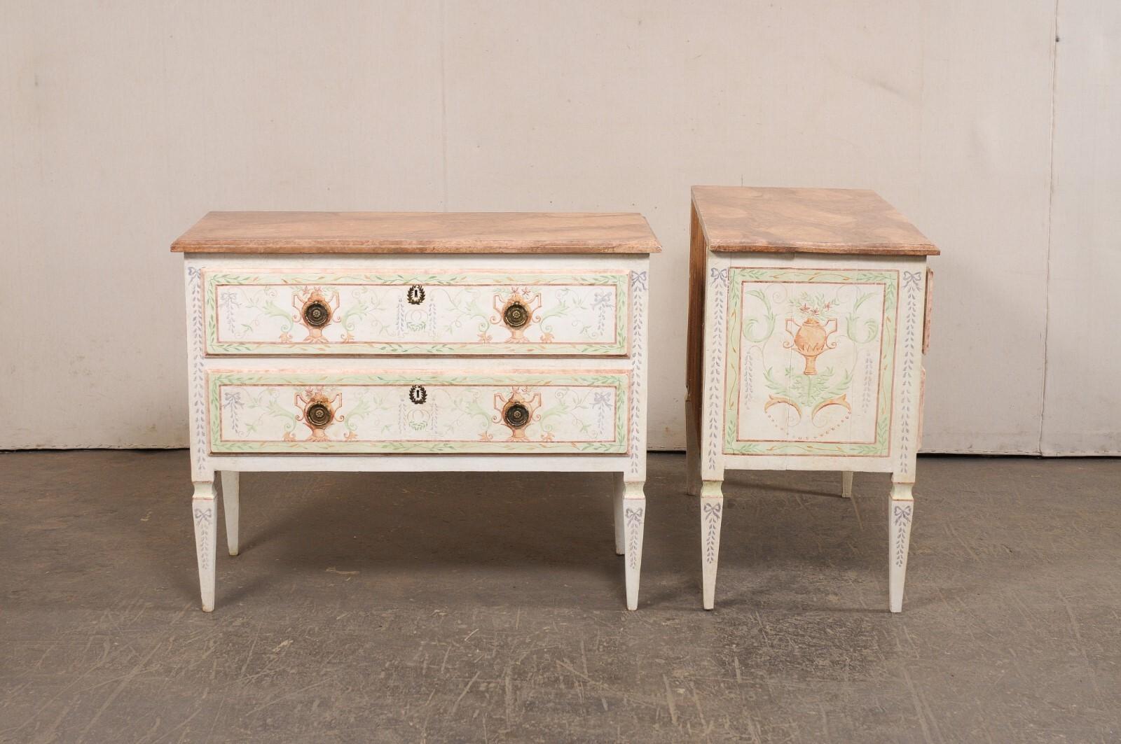 Italian Pair Vintage Cassetteire w/a Neoclassical Inspired Urn Motif Painted For Sale 5