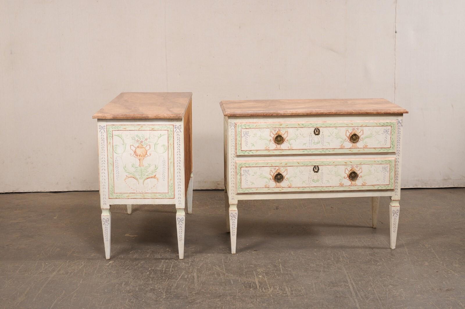 Italian Pair Vintage Cassetteire w/a Neoclassical Inspired Urn Motif Painted For Sale 8