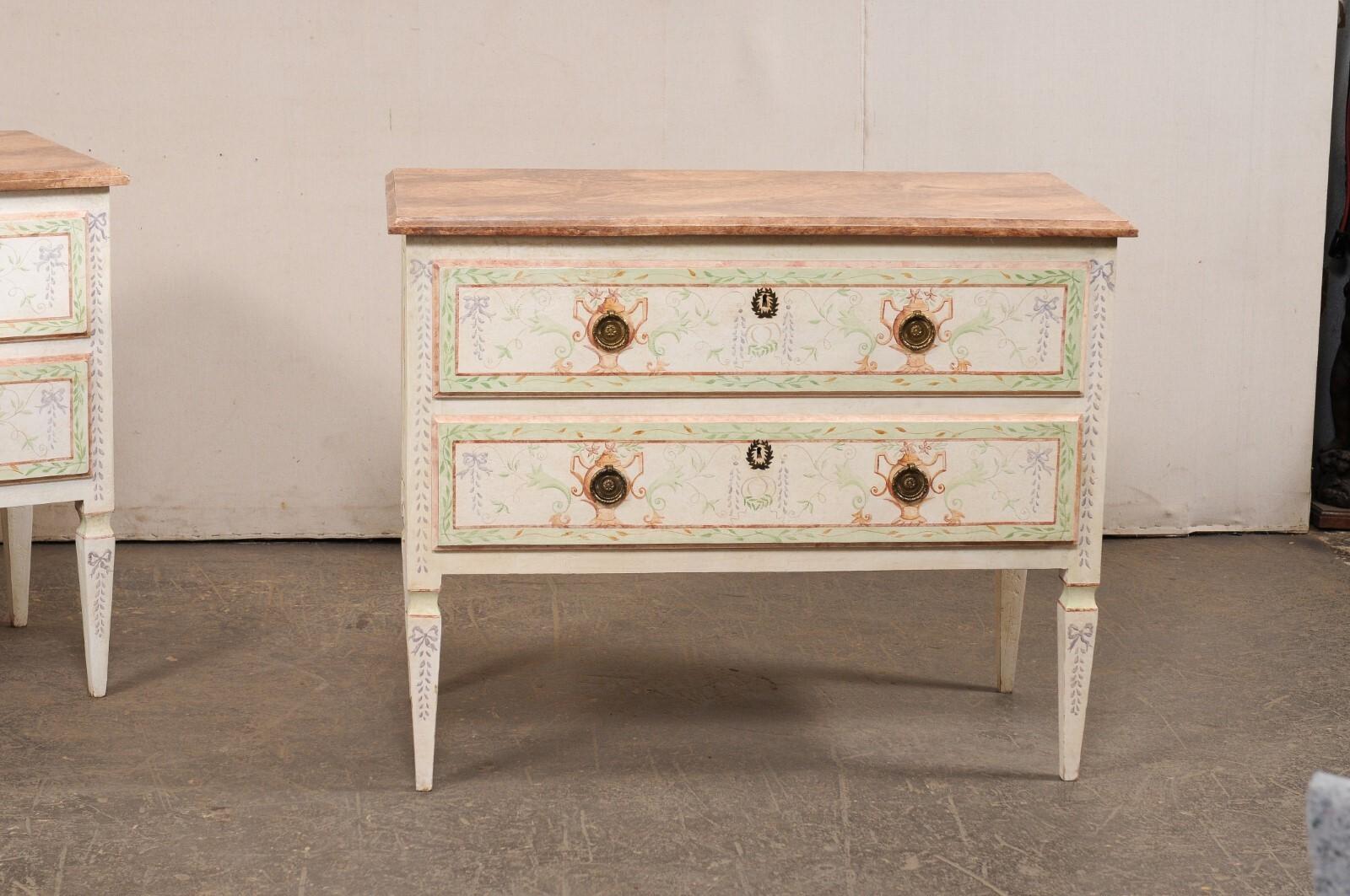20th Century Italian Pair Vintage Cassetteire w/a Neoclassical Inspired Urn Motif Painted For Sale