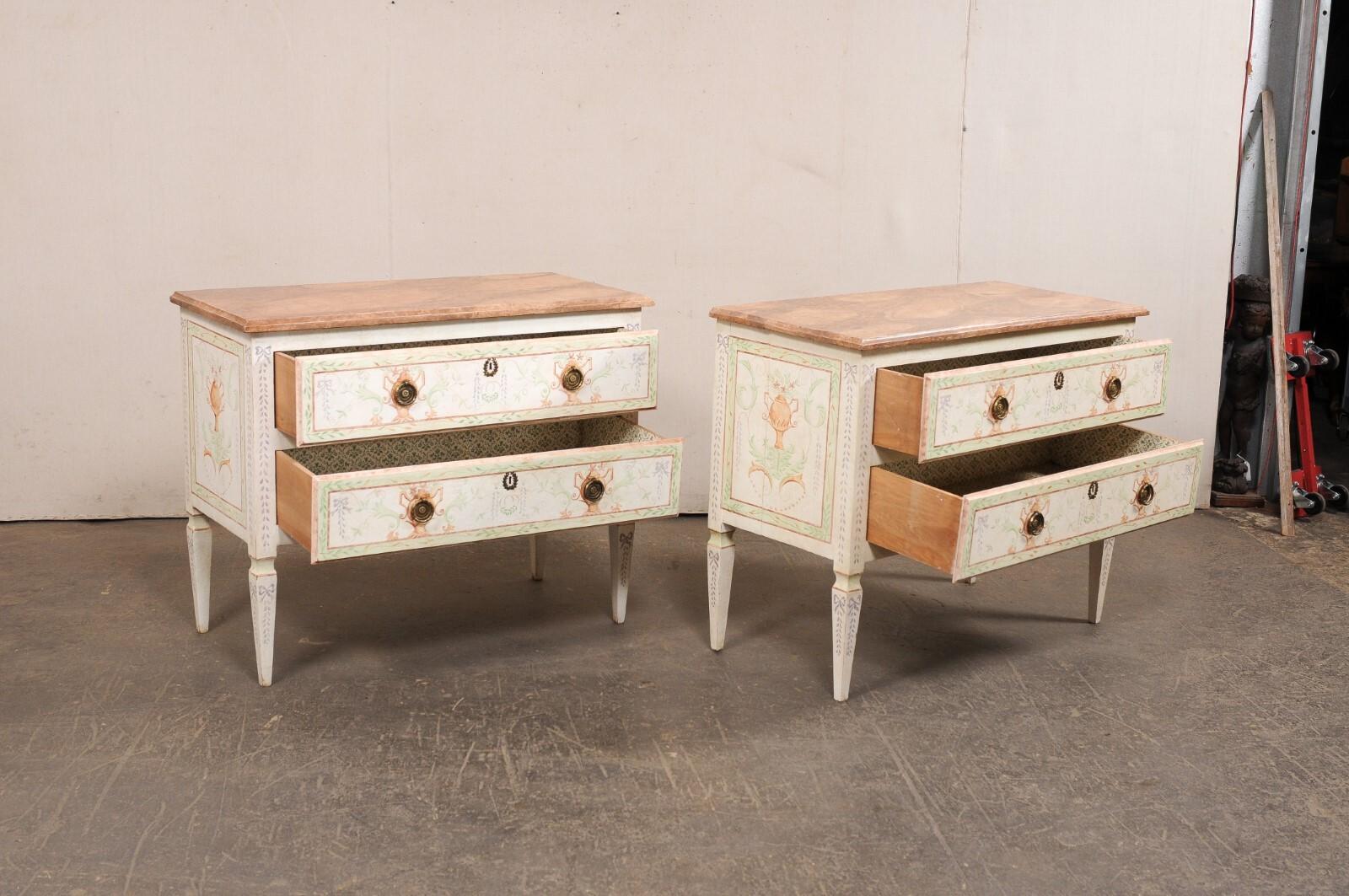 Wood Italian Pair Vintage Cassetteire w/a Neoclassical Inspired Urn Motif Painted For Sale