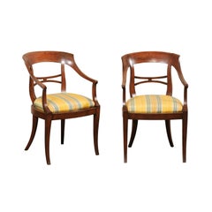Italian Pair Wooden Armchairs w/Upholstered Seats, Early 20th C