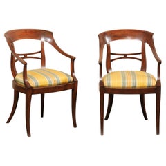 Italian Pair Wooden Armchairs w/Upholstered Seats, Early 20th C