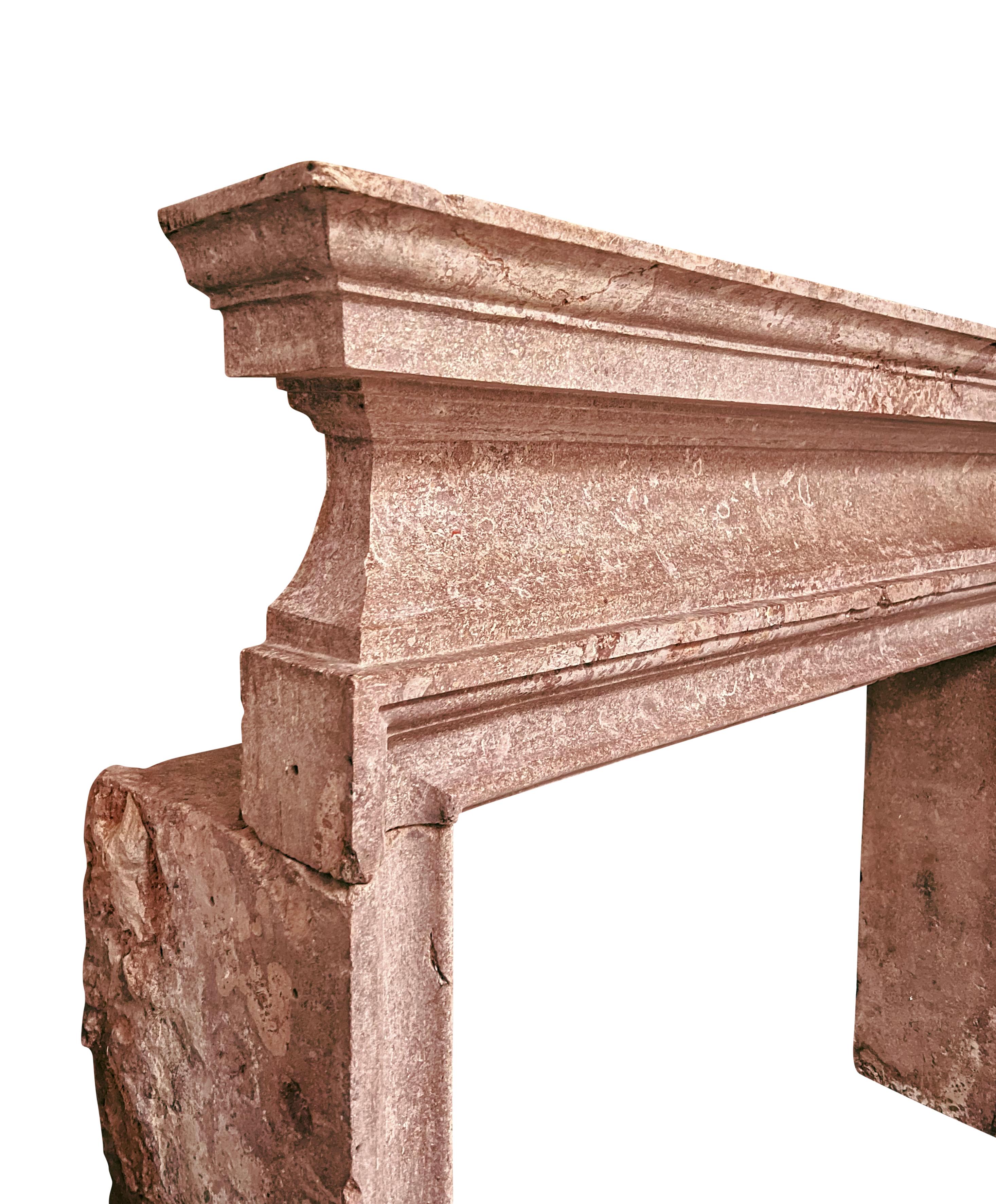 Hand-Carved Italian Palazzo Artempo 15-16th century Stone Fireplace For High-End Decor For Sale