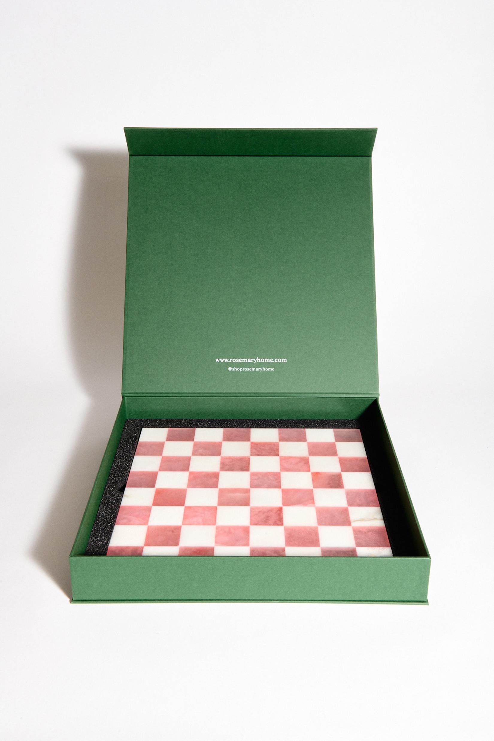 Grand jeu d'échecs italien en albâtre rose pâle/vert malachite en vente 3