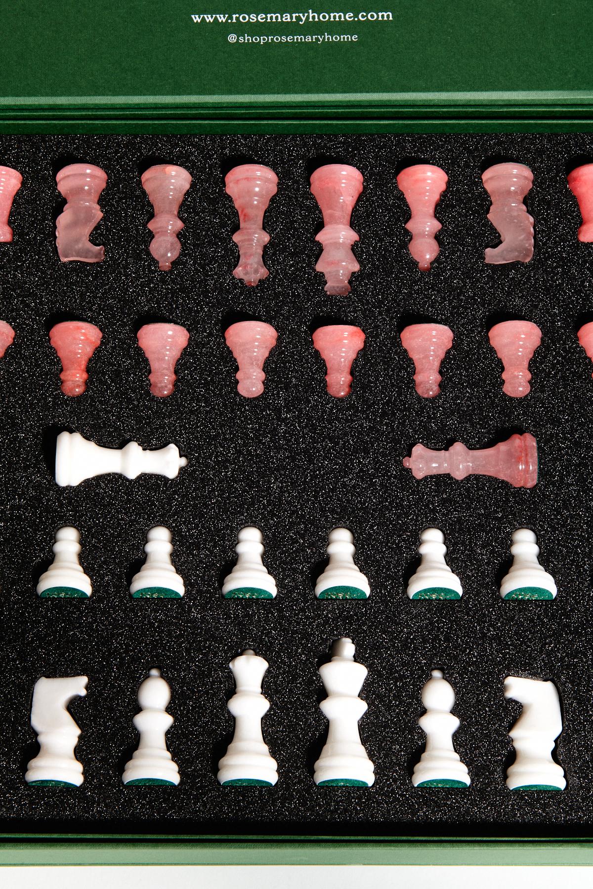 Italian Pale Pink/Peach Large Alabaster Chess Set 6