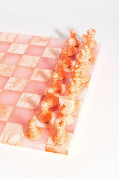 Italian Pale Pink/Peach Large Alabaster Chess Set